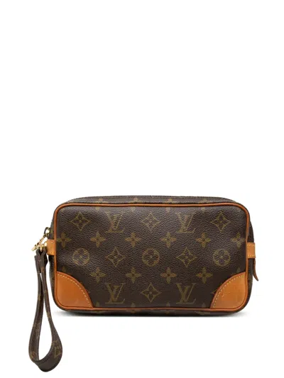 Pre-owned Louis Vuitton 1992 Monogram Marly Dragonne Pm Clutch Bag In Brown