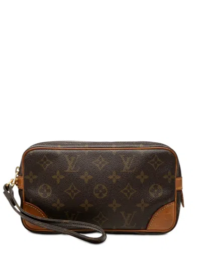 Pre-owned Louis Vuitton 1992 Monogram Marly Dragonne Pm Clutch Bag In Brown
