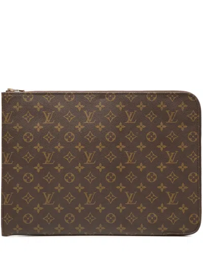 Pre-owned Louis Vuitton 1992 Monogram Poche Documents Portfolio Business Bag In Brown
