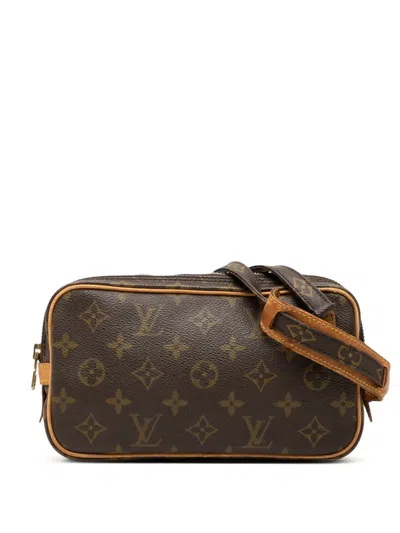 Pre-owned Louis Vuitton 1992 Monogram Pochette Marly Bandouliere Crossbody Bag In Brown