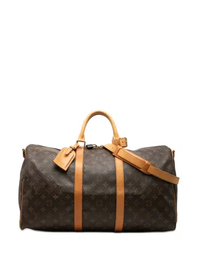 Pre-owned Louis Vuitton 1993 Monogram Keepall Bandouliere 50 Travel Bag In Brown