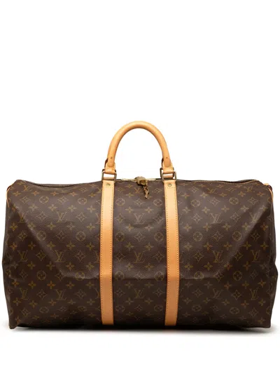 Pre-owned Louis Vuitton 1994 Monogram Keepall 55 Travel Bag In Brown