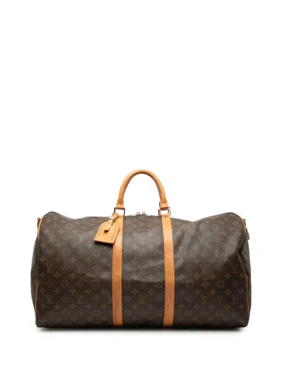 Pre-owned Louis Vuitton 1994 Monogram Keepall Bandouliere 55 Travel Bag In Brown
