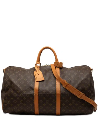 Pre-owned Louis Vuitton 1994 Monogram Keepall Bandouliere 55 Travel Bag In Brown