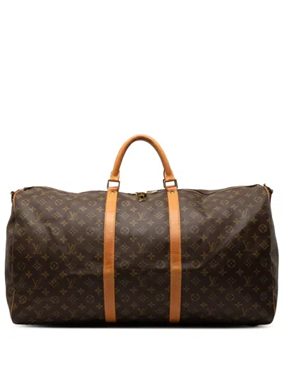 Pre-owned Louis Vuitton 1994 Monogram Keepall Bandouliere 60 Travel Bag In Brown