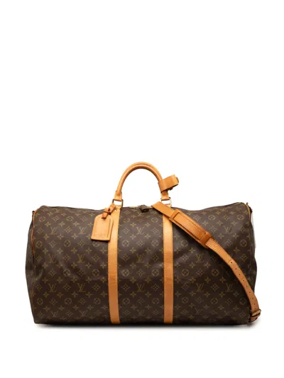 Pre-owned Louis Vuitton 1994 Monogram Keepall Bandouliere 60 Travel Bag In Brown