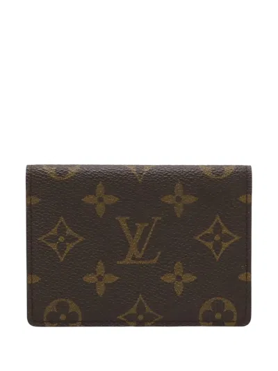 Pre-owned Louis Vuitton 1994 Monogram Porte 2 Cartes Vertical Card Holder In Brown