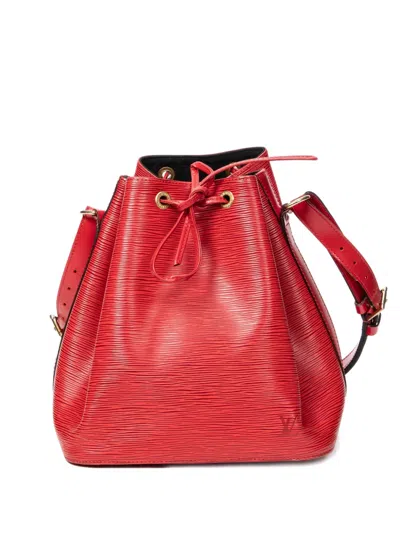 Pre-owned Louis Vuitton 1994 Noe Pm Drawstring Textured Bucket Bag In Red