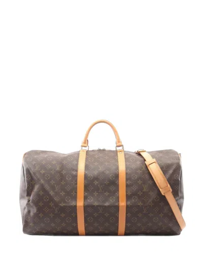 Louis Vuitton 1995 60 Keepall Bandoulière Monogram Holdall Bag In Red