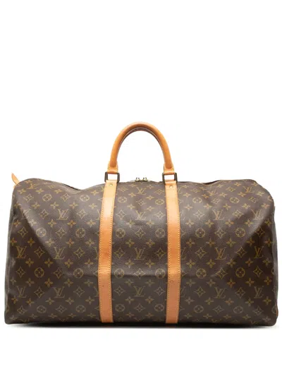 Pre-owned Louis Vuitton 1995 Monogram Keepall 55 Travel Bag In Brown