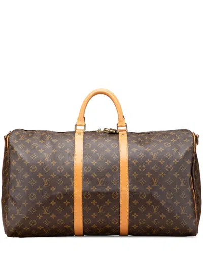 Pre-owned Louis Vuitton 1995 Monogram Keepall Bandouliere 55 Travel Bag In Brown