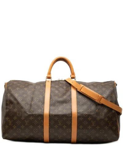 Pre-owned Louis Vuitton 1995 Monogram Keepall Bandouliere 55 Travel Bag In Brown