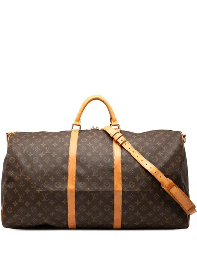 Pre-owned Louis Vuitton 1995 Monogram Keepall Bandouliere 60 Travel Bag In Brown