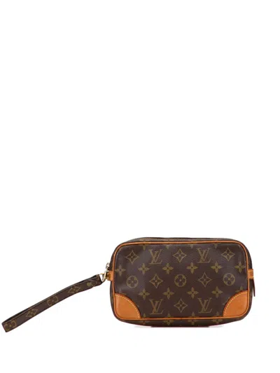 Pre-owned Louis Vuitton 1995 Monogram Marly Dragonne Pm Clutch Bag In Brown