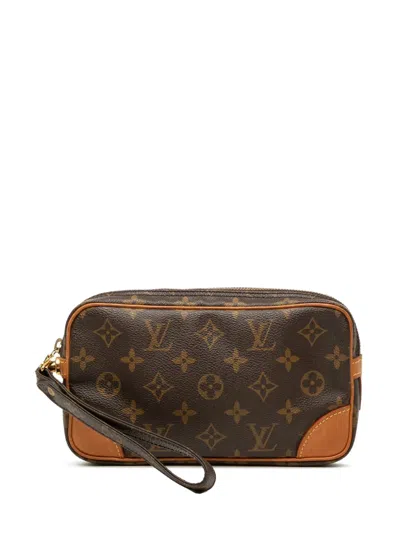 Pre-owned Louis Vuitton 1995 Monogram Marly Dragonne Pm Clutch Bag In Brown
