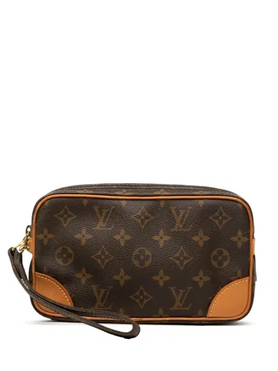 Pre-owned Louis Vuitton 1995 Monogram Marly Dragonne Pm Clutch Bag In Brown