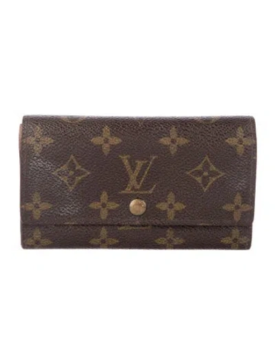 Pre-owned Louis Vuitton 1996 Lv Monogram Porte-monnaie Tresor Wallet In Brown