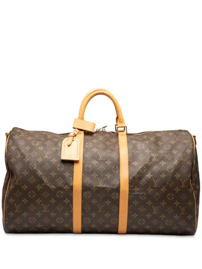 Pre-owned Louis Vuitton 1996 Monogram Keepall Bandouliere 55 Travel Bag In Brown