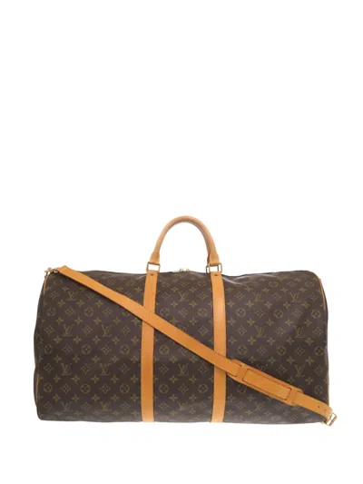 Pre-owned Louis Vuitton 1996 Monogram Keepall Bandouliere 60 Travel Bag In Brown