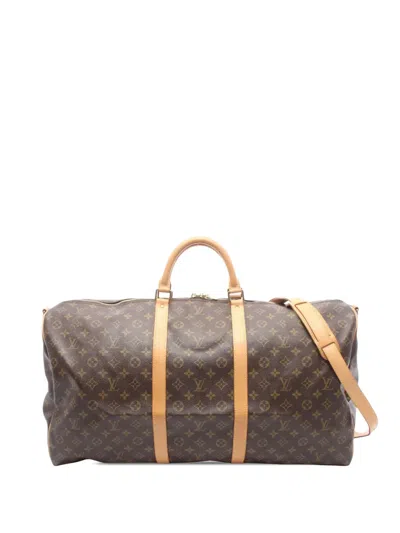 Pre-owned Louis Vuitton 1996 Monogram Keepall Bandouliere 60 Travel Bag In Brown