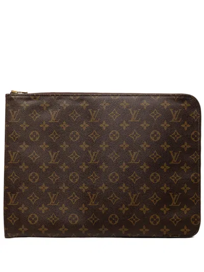 Pre-owned Louis Vuitton 1996 Monogram Poche Documents Portfolio Business Bag In Brown