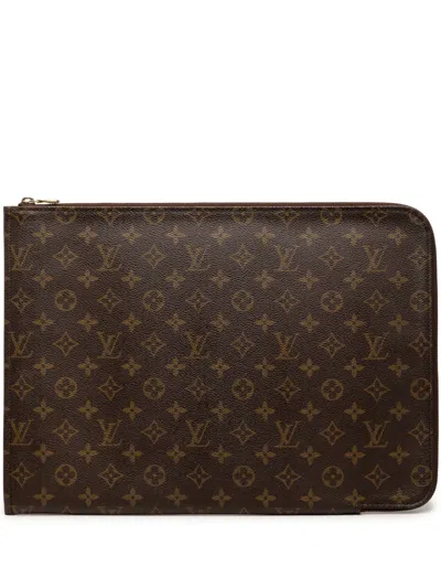 Pre-owned Louis Vuitton 1996 Monogram Poche Documents Portfolio Business Bag In Brown
