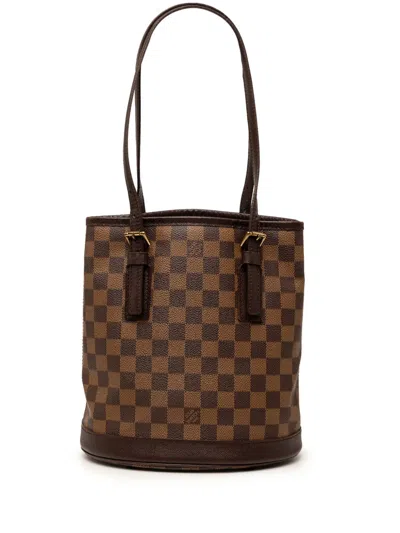 Pre-owned Louis Vuitton 1997 Damier Ebene Marais Bucket Bag In Brown