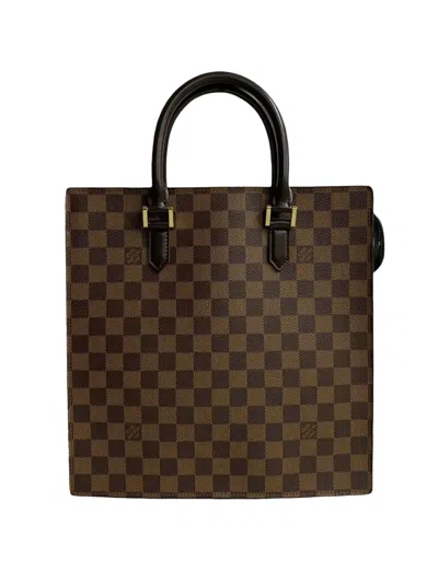 Pre-owned Louis Vuitton 1997 Damier Ebene Venice Sac Plat Tote Bag In Brown