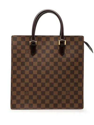 Pre-owned Louis Vuitton 1997 Damier Ebene Venice Sac Plat Tote Bag In Brown