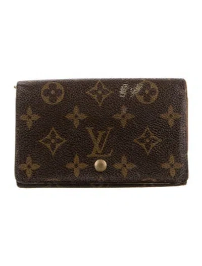 Pre-owned Louis Vuitton 1997 Lv Monogram Porte-monnaie Tresor Wallet In Brown
