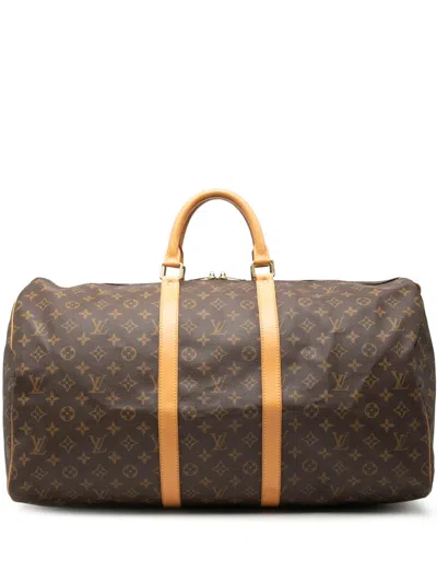 Pre-owned Louis Vuitton 1997 Monogram Keepall 55 Travel Bag In Brown