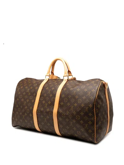 Pre-owned Louis Vuitton 1997 Monogram Keepall Bandouliere 55 Travel Bag In Brown