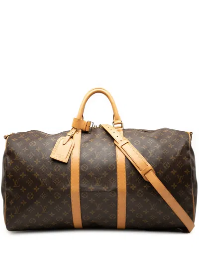 Pre-owned Louis Vuitton 1997 Monogram Keepall Bandouliere 55 Travel Bag In Brown