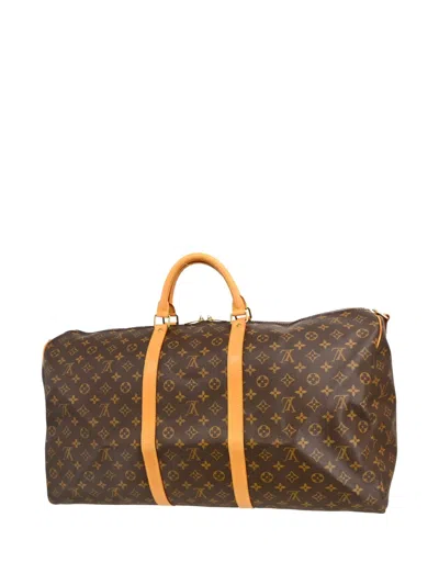 Pre-owned Louis Vuitton 1997 Monogram Keepall Bandouliere 60 Duffle Bag In Brown