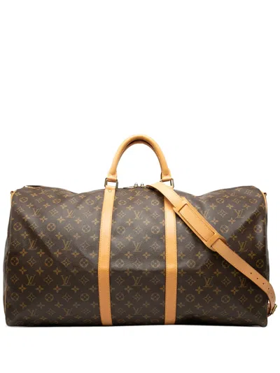 Pre-owned Louis Vuitton 1997 Monogram Keepall Bandouliere 60 Travel Bag In Brown