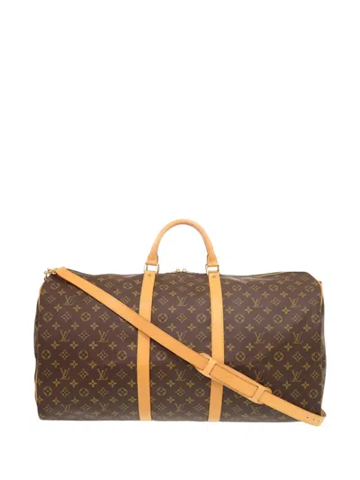 Pre-owned Louis Vuitton 1997 Monogram Keepall Bandouliere 60 Travel Bag In Brown