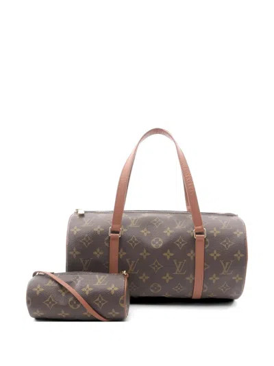 Pre-owned Louis Vuitton 1997 Papillon Monogram Barrel Handbag In Brown