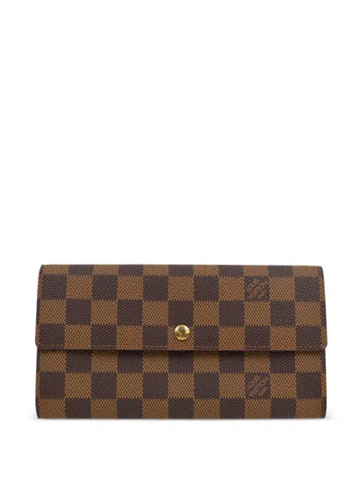 Pre-owned Louis Vuitton 1998 Damier Ebène Long Wallet In Brown