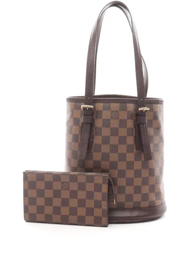 Pre-owned Louis Vuitton 1998 Damier Ebene Marais Bucket Bag In Brown