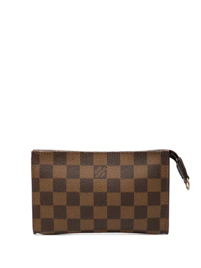 Pre-owned Louis Vuitton 1998 Damier Ebene Marais Bucket Pouch In Brown