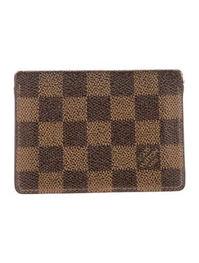 Pre-owned Louis Vuitton 1998 Damier Ebene Pattern Card Holder In Brown