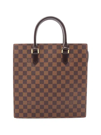 Pre-owned Louis Vuitton 1998 Damier Ebene Venice Sac Plat Tote Bag In Brown