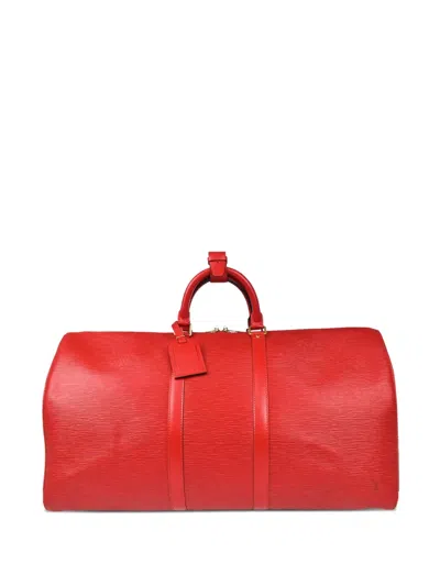 Pre-owned Louis Vuitton 1998 Keepall 55 Leather Handbag In Red