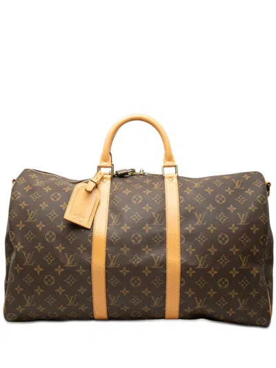 Pre-owned Louis Vuitton 1998 Monogram Keepall Bandouliere 50 Travel Bag In Brown