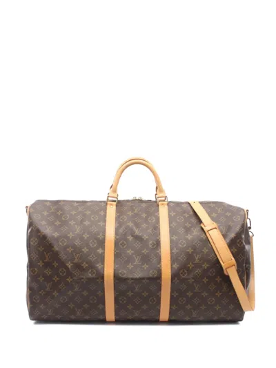 Pre-owned Louis Vuitton 1998 Monogram Keepall Bandouliere 60 Travel Bag In Brown