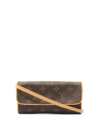 Pre-owned Louis Vuitton 1998 Monogram Pochette Twin Pm Cross Body Bag In Brown