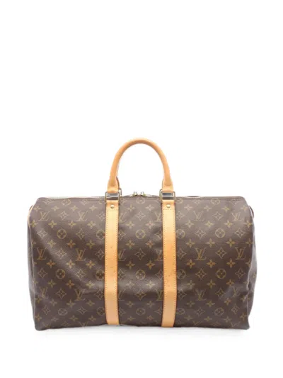 Pre-owned Louis Vuitton 1999 45 Monogram Keepall Boston Bag In Brown