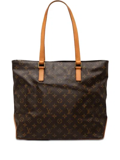 Pre-owned Louis Vuitton 1999 Monogram Cabas Mezzo Tote Bag In Brown