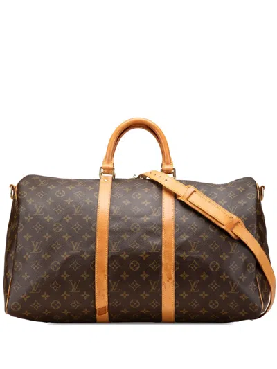Pre-owned Louis Vuitton 1999 Monogram Keepall Bandouliere 50 Travel Bag In Brown