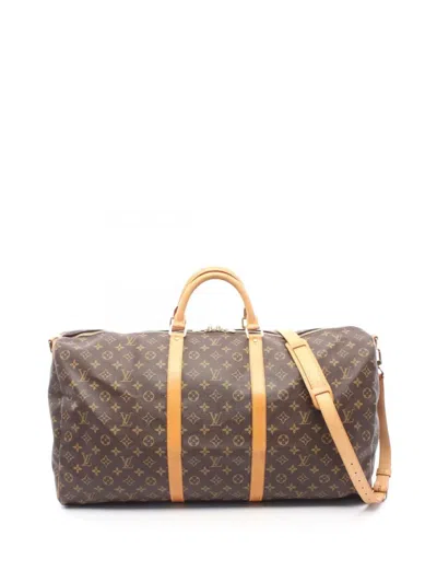 Pre-owned Louis Vuitton 1999 Monogram Keepall Bandouliere 60 Travel Bag In Brown